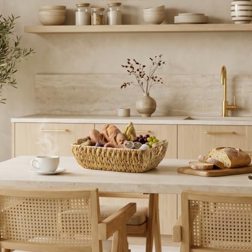 Water Hyacinth Wicker Storage Baskets with Wood Handles 2-Pack