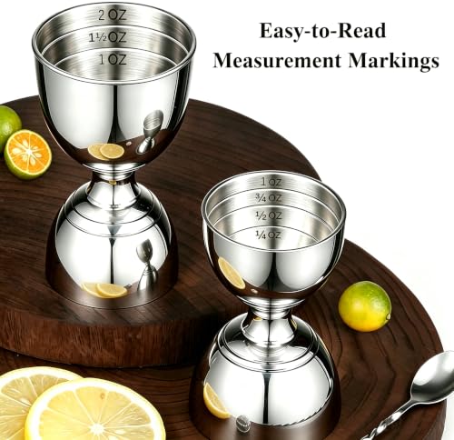 Pafusen 1 Pack Silver Professional Double-Sided Stainless Steel Bartender Jigger - 1oz & 2oz Mixology Measuring Tool
