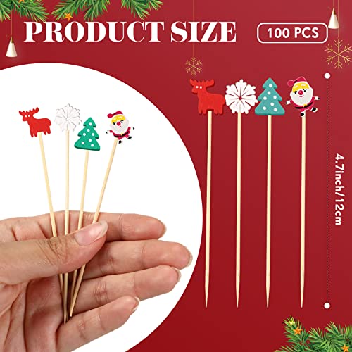 Christmas Cocktail Picks 100 Pcs Santa Snowflake Reindeer Tree Decorations