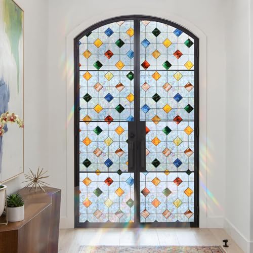 Colorful Gem Rhombus Decorative Window Privacy Film - Rainbow Design