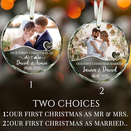 Personalized First Christmas Married Glass Photo Ornament 2026