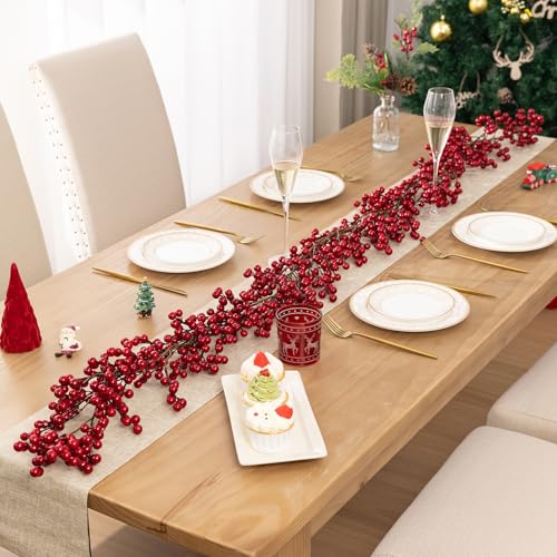 SHACOS 2 Pack 6.2 ft Artificial Red Berry Garland Christmas Decoration