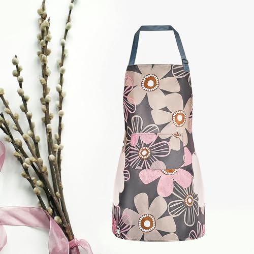 2-Pack Floral Waterproof Aprons with Pocket, Adjustable Kitchen Bib