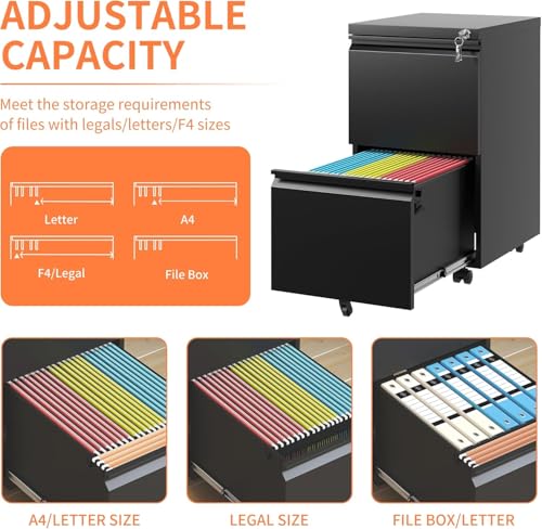 2-Drawer Locking File Cabinet, Heavy-Duty Metal Rolling Office Storage