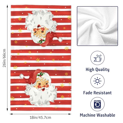 Qilerongrong Christmas Santa Kitchen Towels 18x26 in 2 Pack - Red Snowflake Stripe Tea Towels