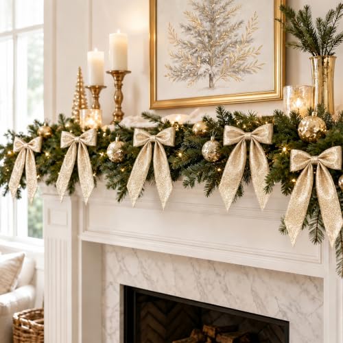 DULEFUN Gold Glitter Christmas Tree Bows Decorations 24 Pack