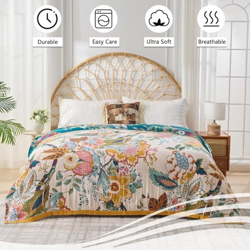 Boho Cotton Muslin Throw Blanket, Reversible Woven Farmhouse Bedspread 50x60
