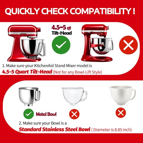 Wanyshapy Clear Pouring Shield for KitchenAid 4.5-5 Qt Tilt Head Mixer, Stainless Steel Bowl Accessory