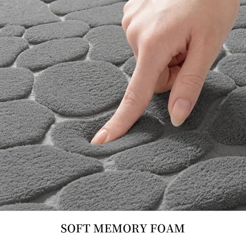 YIHOUSE Memory Foam Bath Mat Non-Slip Cobblestone Rug (17x24 Dark Gray)