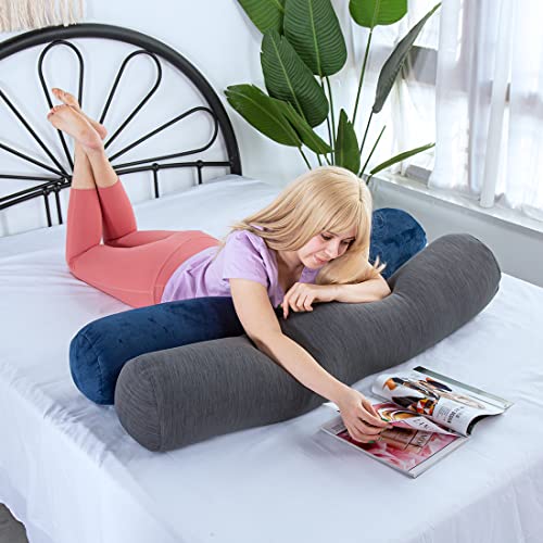 Long Bolster Body Pillow for Adults with Removable Velvet Cover - 47x7.87 Inches, Grey