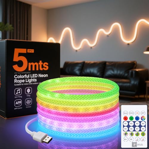 Cofiveevo 16.4FT Waterproof RGB LED Rope Lights with Music Sync, DIY Outdoor & Bedroom Decoration