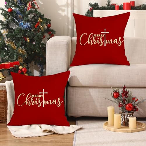 RABUSOFA Red Christmas Pillow Cover 18x18 Inch Holiday Decor Cushion Case