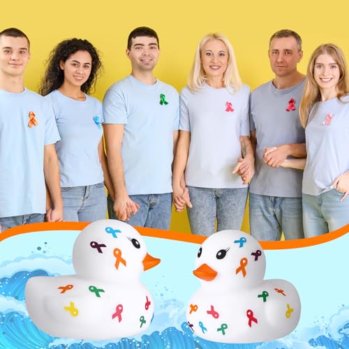 24-Piece Cancer Awareness Rubber Ducks - Colorful Ribbon Charity Gifts