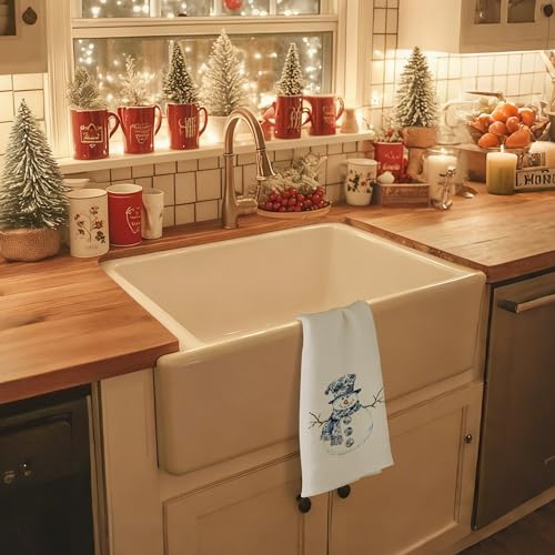 Blue & White Snowman Chinoiserie Hand Towels (Blue & White Snowman, 16x24) — Grandmillennial Kitchen & Bath D_Towel