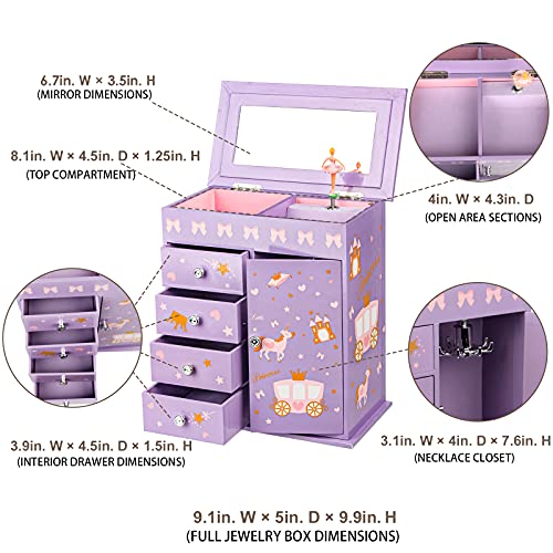 5-Layer Musical Jewelry Box for Girls with Ballerina and Jewelry Set