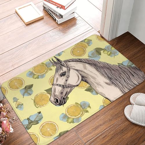 Indoor Mat - Lemon and Horse - Winter Washable Holiday Non Slip Bathroom Rug 32x20 Inch - Funny Classroom & Kitchen Decor - Variation of THIS listing