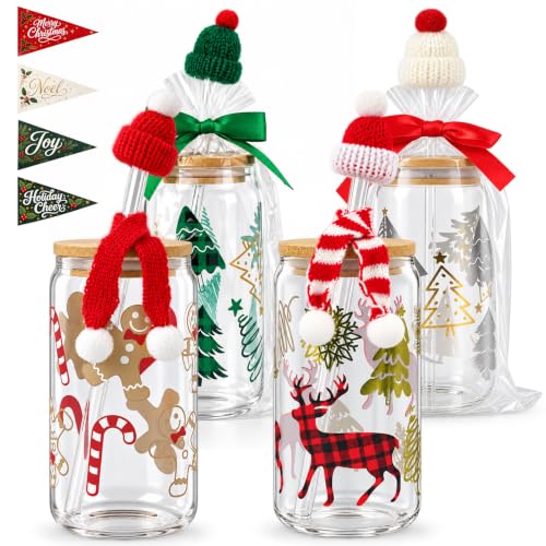 Xmas Colorful Red 18oz Christmas Coffee Cups with Lids & Straws - ANOTION