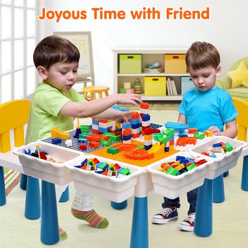 7-in-1 Kids Activity Table and Chair Set with 152-Piece Marble Run Blocks