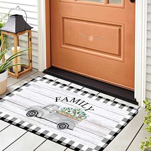 2-Piece Farmhouse Kitchen Rug Set, Buffalo Plaid Non-Slip Floor Mats