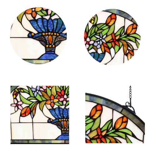 24-Inch Half Round Stained Glass Window Hanging Panel