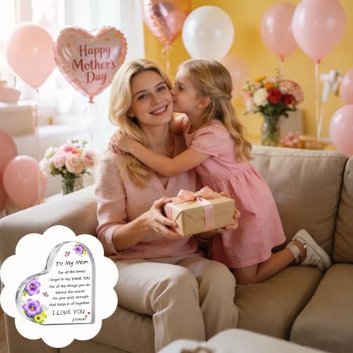 Gifts for Mom from Daughter & Son, I Love You Heart Shaped Acrylic