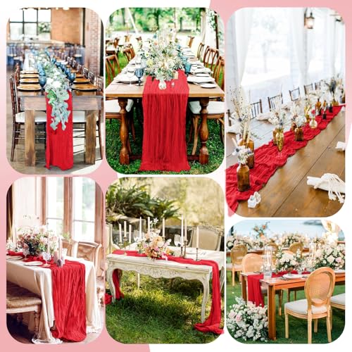 Red Cheesecloth Table Runner 12 Pack 21.5×120 Inch Elegant Boho Decor