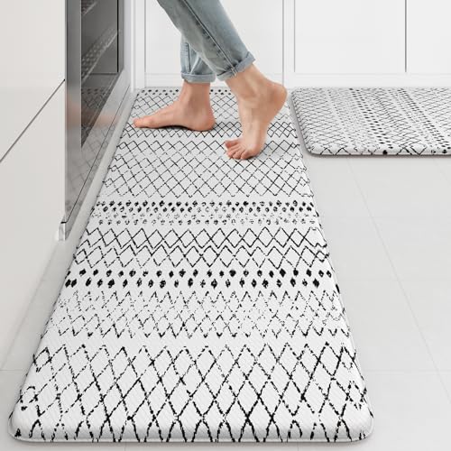 2-Piece Cushioned Anti-Fatigue Kitchen Mat Set, Waterproof Non-Slip Rugs
