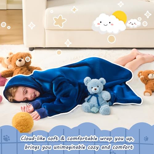 Nord Eco Navy Blue Wearable Blanket Hoodie for Kids & Teens 6-13 | Sherpa Fleece Hooded Blanket Sweatshirt
