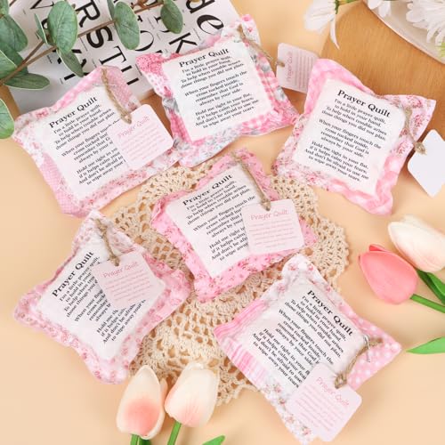 6-Pack Pink Prayer Quilt Set with Cross & Scripture Pockets