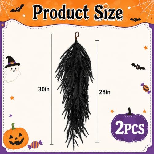 2 Pcs 28-Inch Artificial Black Teardrop Swags for Halloween Door Decor
