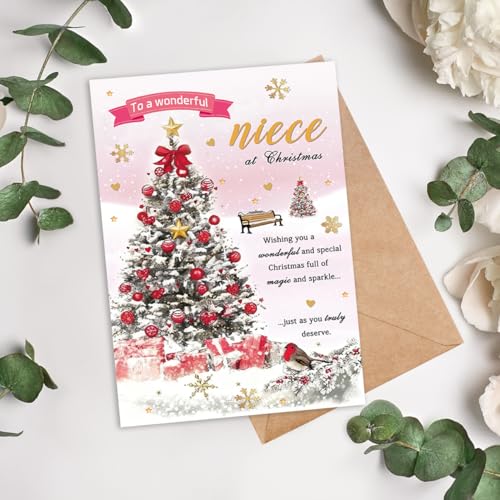 HZ-205 Niece Christmas Card from Aunt & Uncle Festive Holiday Greeting Card