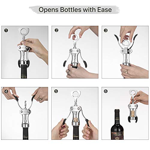 Beneno Silver Wing Corkscrew Wine Opener - Premium All-in-One Bar Tool