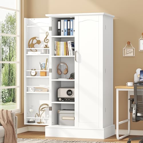 47-Inch Kitchen Pantry Storage Cabinet with Doors & Adjustable Shelves - White
