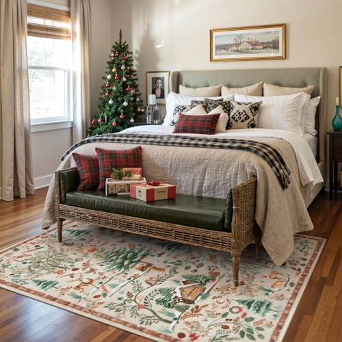 Lahome 5' x 7' Beige Christmas Area Rug – Washable Non-Slip Plush Living Room