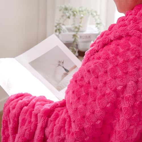 Hot Pink Throw Blanket 50x60 - Soft 3D Jacquard Flannel Fleece Plush