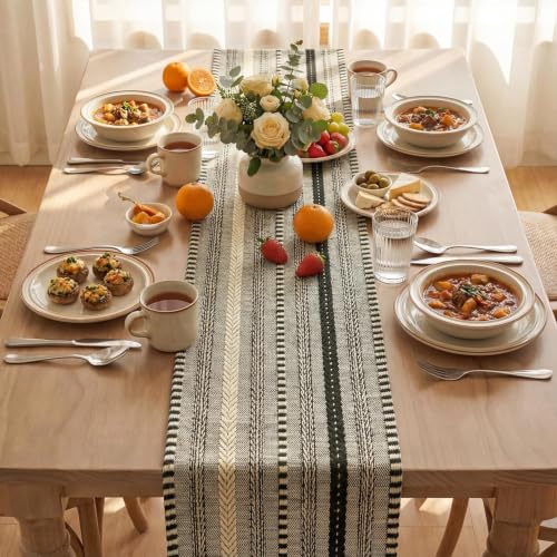 Black Farmhouse Braided Table Runner, 12x72 Inch Cotton Blend Dining Decor