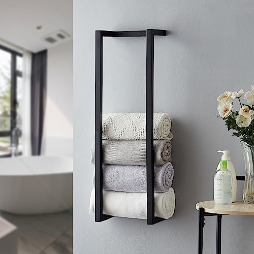 Wall Mounted Metal Towel Rack for Rolled Bath Towels - Black Bathroom Organizer