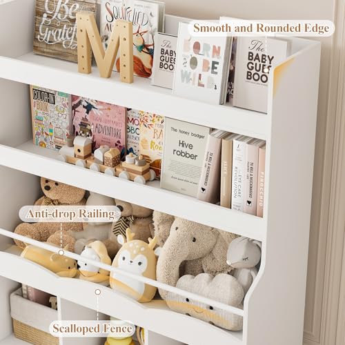 Kids Toy Storage Organizer with Bookshelf and 3 Removable Bins, White