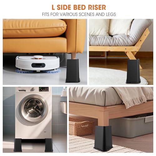 Heavy Duty 8-Inch Bed Risers - Oversized Furniture Lifts (4 Pack, Black)