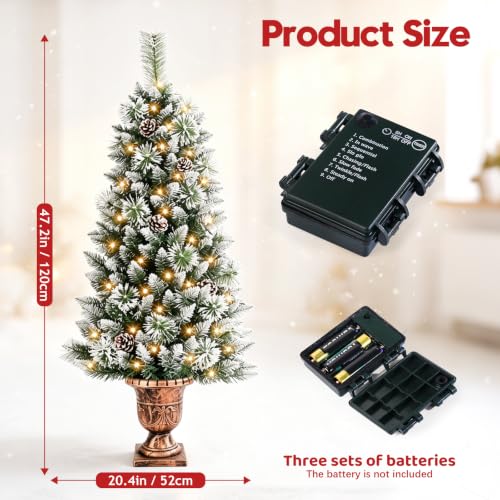 4ft Pre-Lit Artificial Christmas Tree with Gold Pot and Flocked Snow