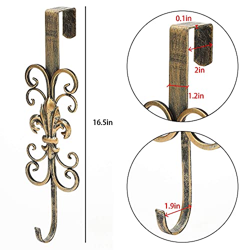 Over the Door Wreath Hangers 2-Pack - 16.5-Inch Antique Gold Metal Hooks