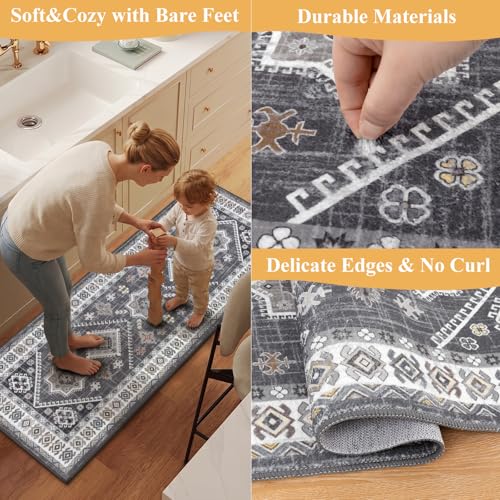 3-Piece Boho Kitchen Rug Set, Washable Non-Slip Farmhouse Floor Mats