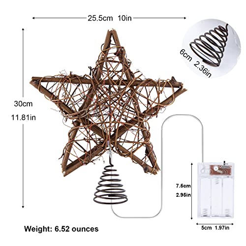 Natural Rattan Star Christmas Tree Topper with 50 Warm LED Lights