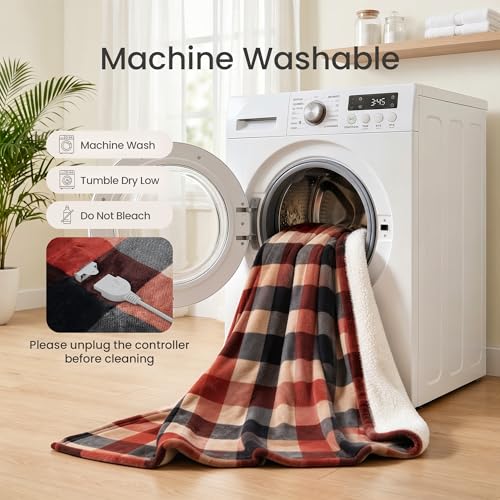 Heated Throw Blanket 60x70 - Soft Flannel & Sherpa, 6 Heat Settings