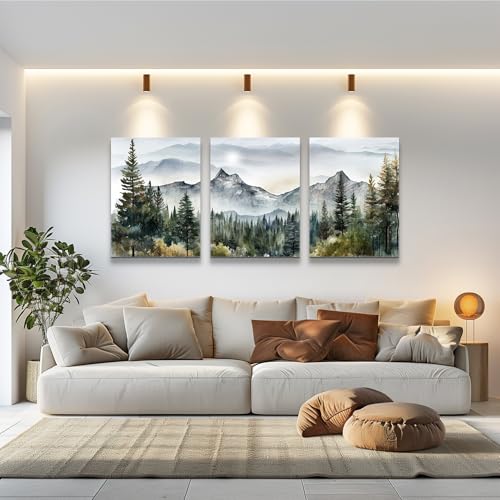 3-Piece Abstract Mountain Forest Canvas Wall Art, Framed Landscape Prints