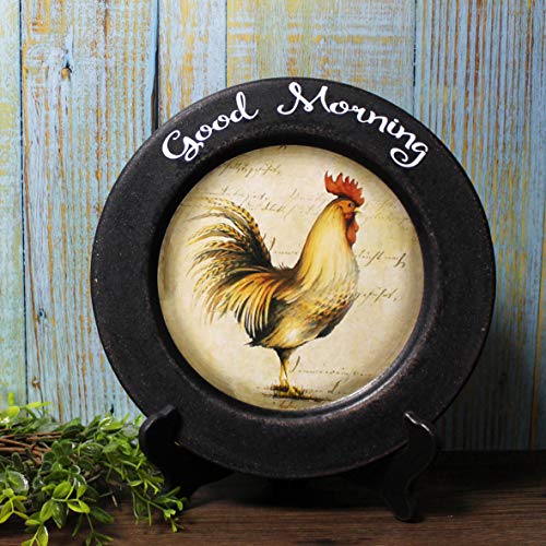 Rustic Rooster Decorative Wooden Plate, 11-1/4 Inch Distressed Farmhouse Art