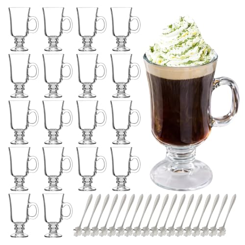 18-Piece Irish Coffee Mug Set with Handles and Sakura Spoons - 8.5 oz Glass Drinkware for Parties & Home