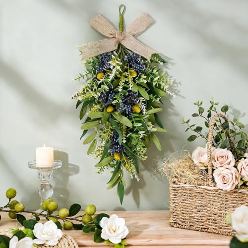 3-Piece Artificial Eucalyptus and Olive Wreath Set for Front Door Decor