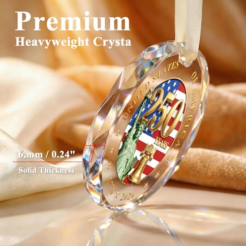 USA 250th Anniversary Crystal Glass Ornament, Patriotic Keepsake with Gift Box