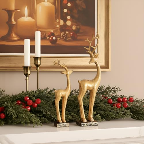 Christmas Gold Reindeer Figurines - Set of 2 Elegant Resin Holiday Centerpieces